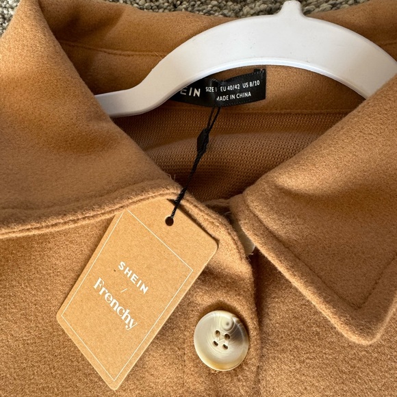 SHEIN Frenchy Flap Pocket High Low Hem Overcoat In Fall/Winter Brown - Picture 6 of 6